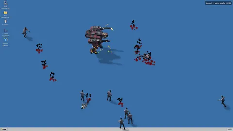 Desktop Mech — Two machine guns against the first wave